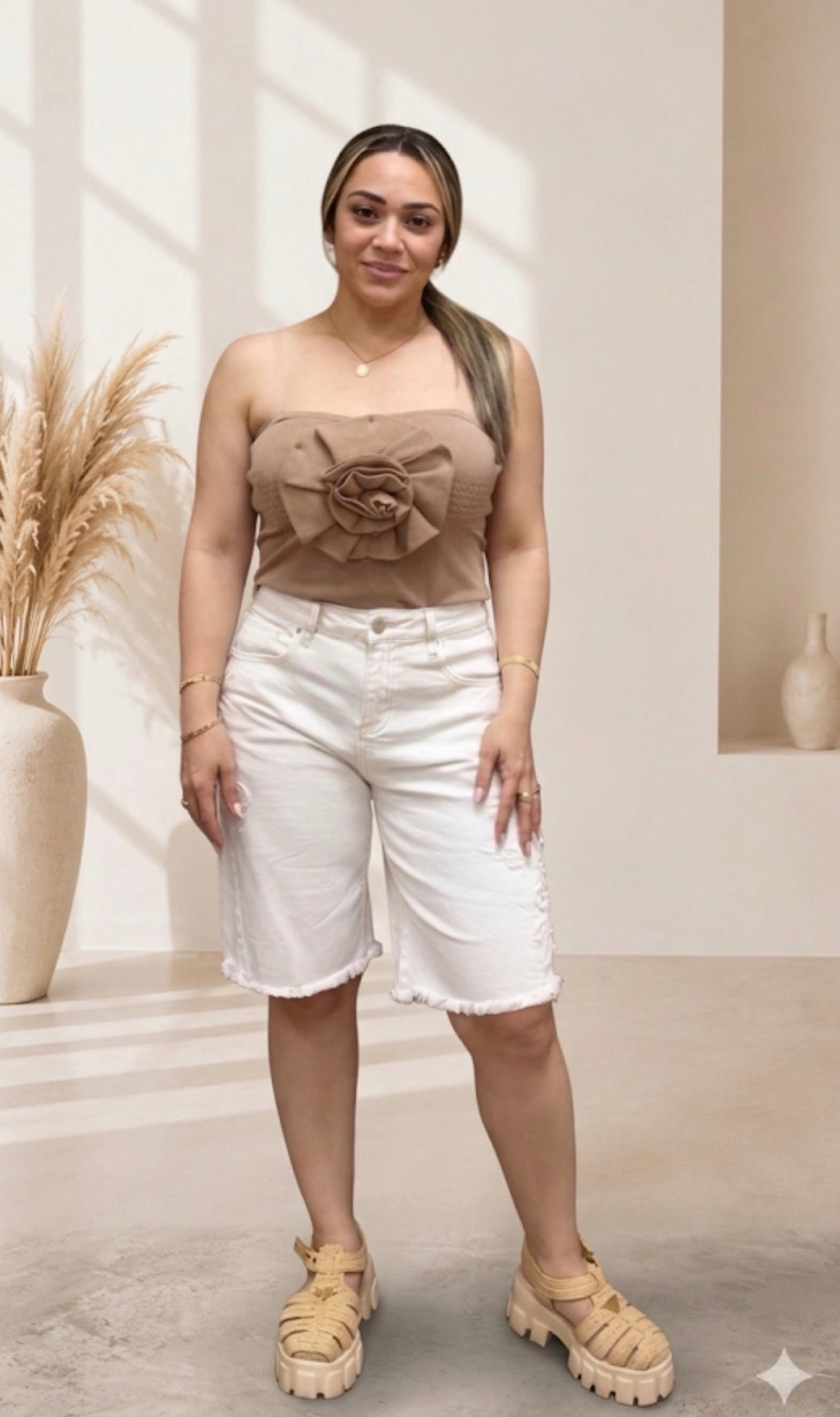 White Denim Women Bermuda
