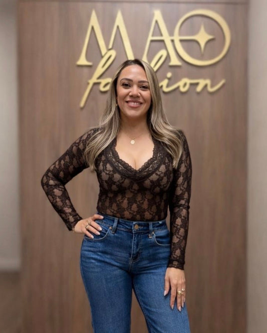 Black lace V Top