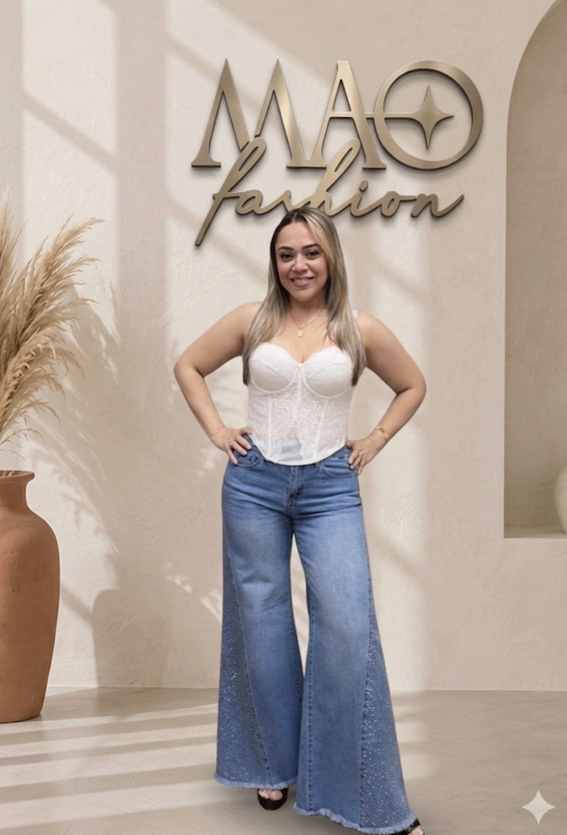 Wide legs Glitter Jean  Denim