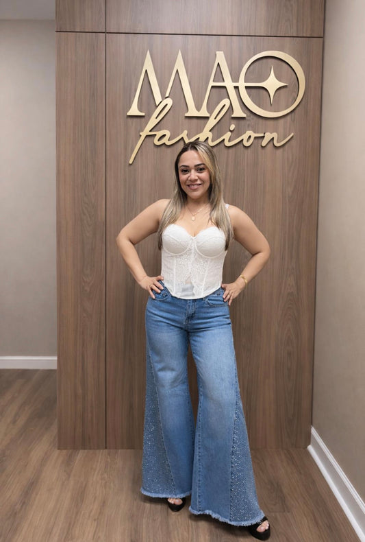 Wide legs Glitter Jean  Denim